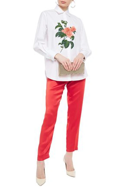 Shop Oscar De La Renta Floral-appliquéd Stretch-cotton Poplin Shirt In White