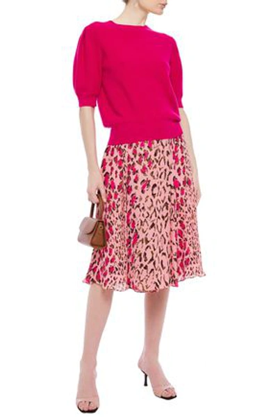 Shop Carolina Herrera + Rose Cumming Gathered Leopard-print Silk-chiffon Skirt In Baby Pink