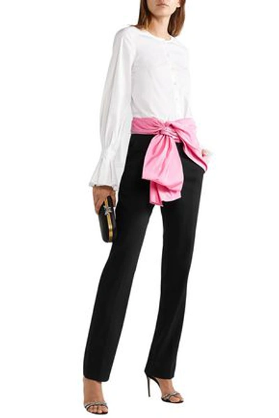 Shop Carolina Herrera Faille-trimmed Crepe Slim-leg Pants In Black