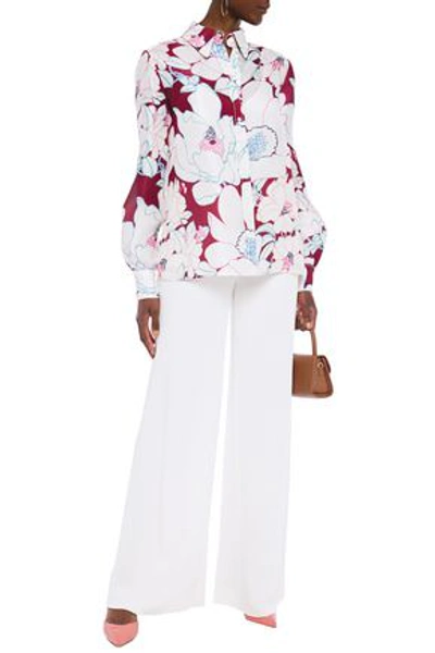 Shop Carolina Herrera Floral-print Silk-organza Shirt In Plum