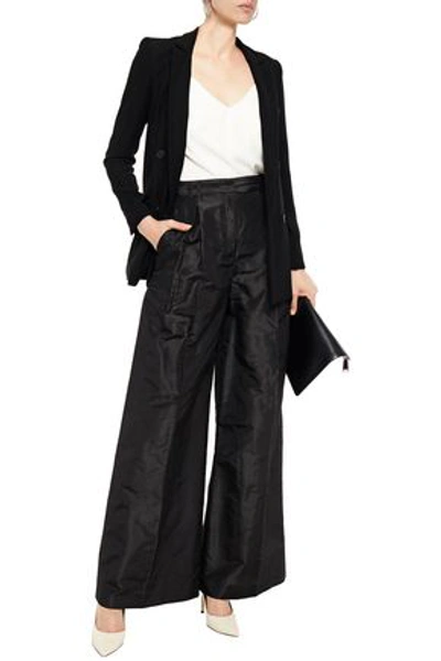 Shop Carolina Herrera Pleated Silk-taffeta Wide-leg Pants In Black