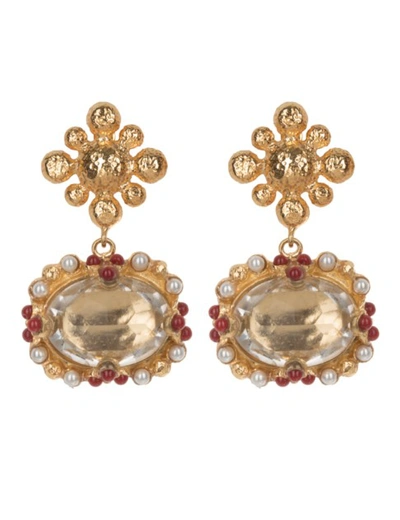 Shop Christie Nicolaides Tesoro Earrings Crystal In Gold