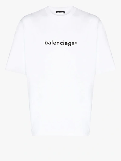 Shop Balenciaga White Logo Print T-shirt