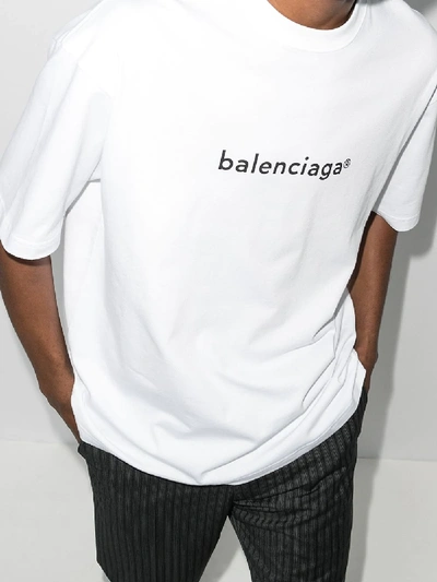 Shop Balenciaga White Logo Print T-shirt