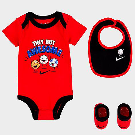 Nike Babies' Infant 3-piece Bib And Booties Tiny But Awesome Box Set In Red | ModeSens