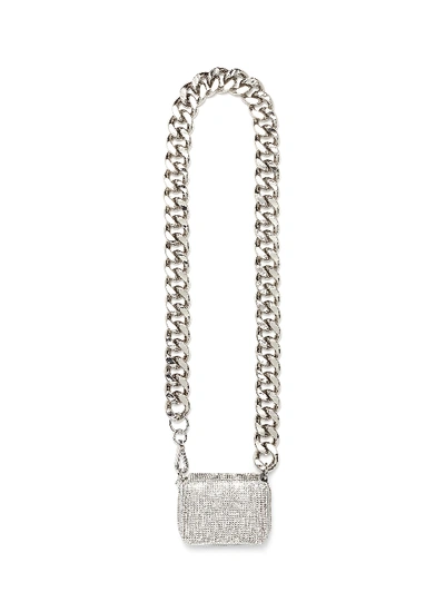 Shop Kara Biker Chain Crystal Mesh Wallet In Metallic