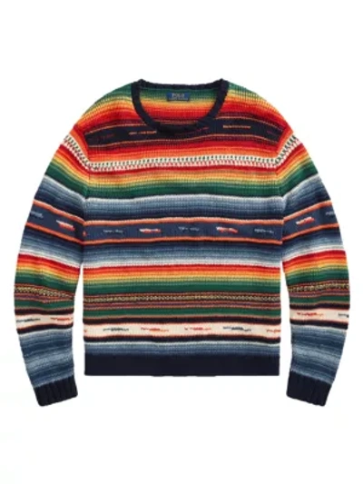 Shop Polo Ralph Lauren Long-sleeve Striped Cotton-blend Sweater In Royal Serape