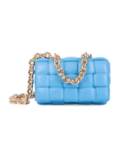 Shop Bottega Veneta The Chain Padded Cassette Leather Shoulder Bag In Swimming Pool