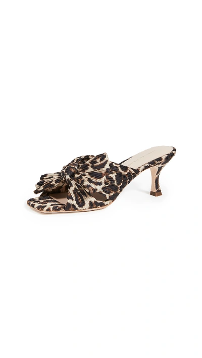 Shop Loeffler Randall Eugenia Pleated Knot Square Toe Slides In Chocolate Leopard