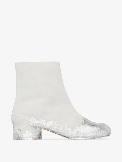 Shop Maison Margiela Tabi 30 Metallic Ankle Boots In White