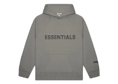 Pre-owned Fear Of God Essentials 3d Silicon Applique Pullover Hoodie Gray Flannel/charcoal