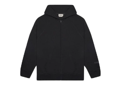 Pre-owned Fear Of God Essentials 3d Silicon Applique Full Zip Up Hoodie Dark Slate/stretch Limo/black