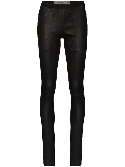 Shop Rick Owens Mid-rise Leather Leggings In Black