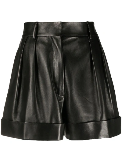 Shop Valentino Turn-up Leather Shorts In Black
