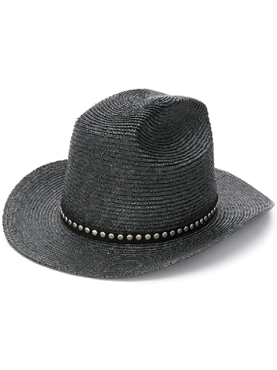 Shop Saint Laurent Woven Fedora Hat In Black