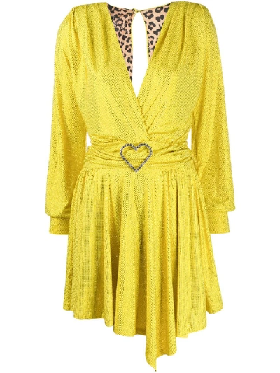 Shop Philipp Plein Plunging V-neck Dress In Yellow