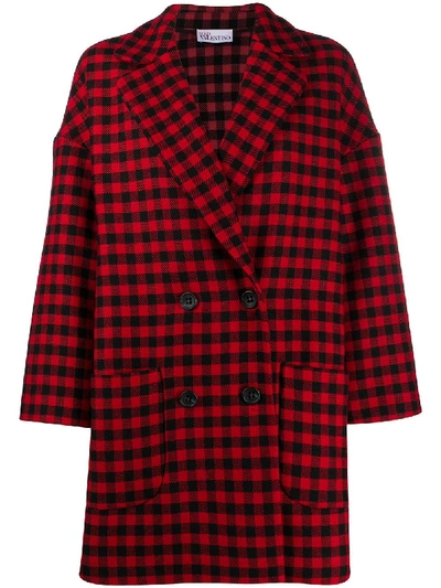 Shop Red Valentino Gingham-check Double-breasted Coat In Red