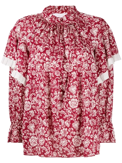 Shop See By Chloé Floral Ruffle Blouse In Red