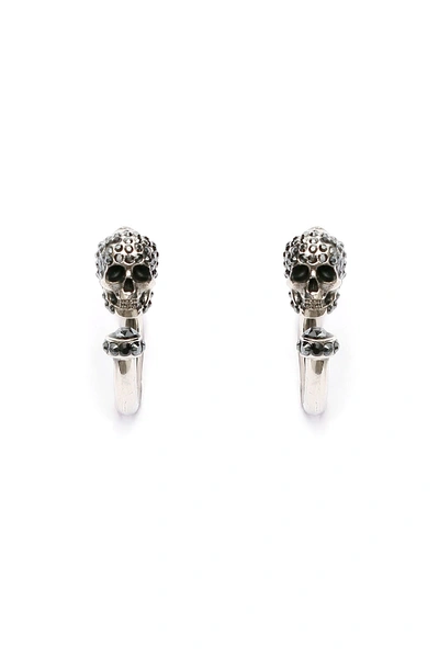 Shop Alexander Mcqueen Pave Skull Earrings In Jet Hematite (silver)