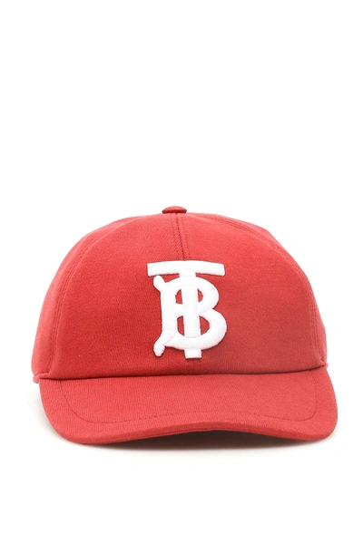 Shop Burberry Jersey Baseball Cap With Monogram In Dark Carmine (red)