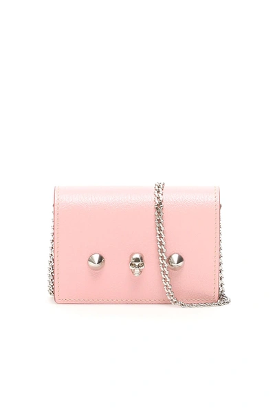 Shop Alexander Mcqueen Card Holder With Skull And Chain In Rose Bud (pink)