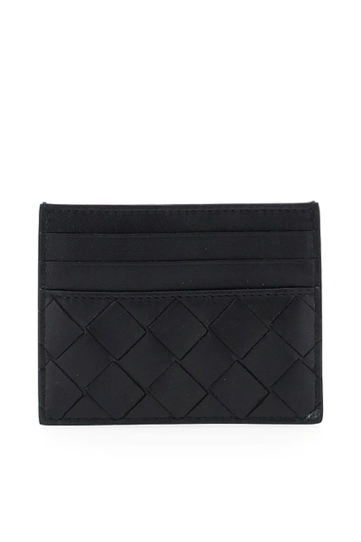 Shop Bottega Veneta Unisex Woven Card Holder 15 In Black Silver (black)