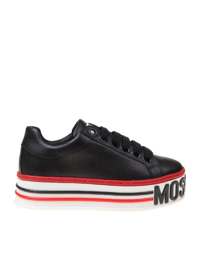 Shop Moschino Platform Sneakers In Black Leather