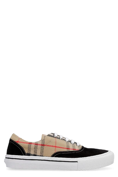 Shop Burberry Checked Motif Sneakers In Beige