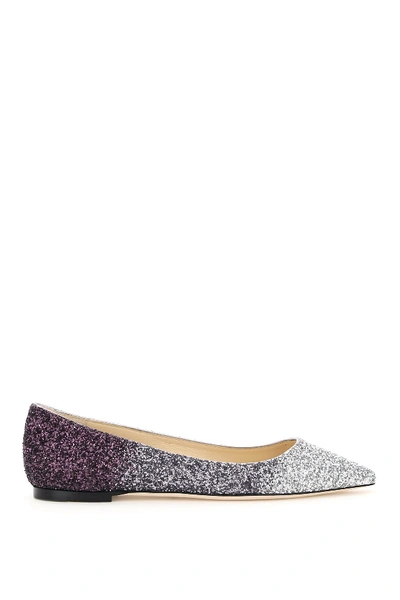 Shop Jimmy Choo Gradient Glitter Romy Flats In Silver Antracite Plum (purple)