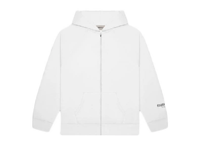 Pre-owned Fear Of God  Essentials Full Zip Up Hoodie Applique Logo White
