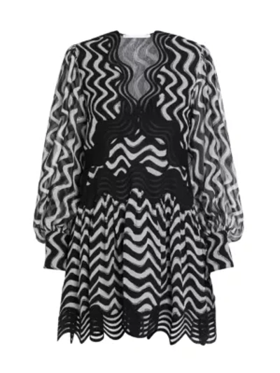 Shop Stella Mccartney Kinley Silk Puff-sleeve Dress In Black Ivory