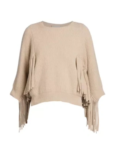 Shop Stella Mccartney Fringe Cashmere & Virgin Wool Sweater In Oat