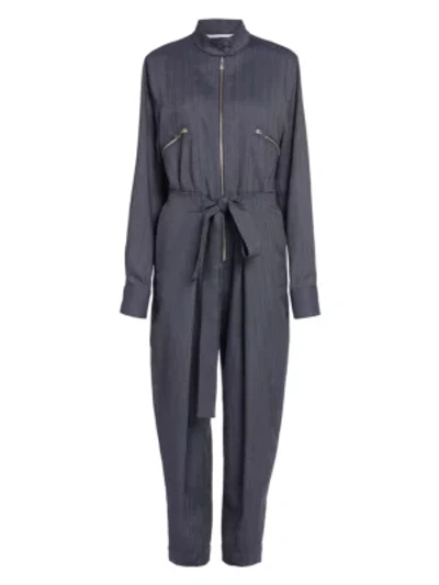 Shop Stella Mccartney Brielle Pinstripe Denim All-in-one Jumpsuit In Blue Melange