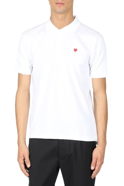 Shop Comme Des Garçons Play Play Polo Shirt Red Heart In Bianco