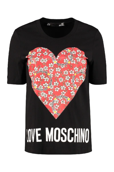 Shop Love Moschino Logo Print Cotton T-shirt In Black