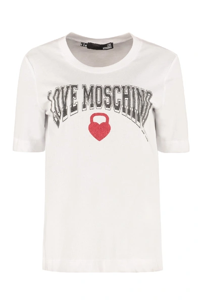 Shop Love Moschino Logo Print Cotton T-shirt In White
