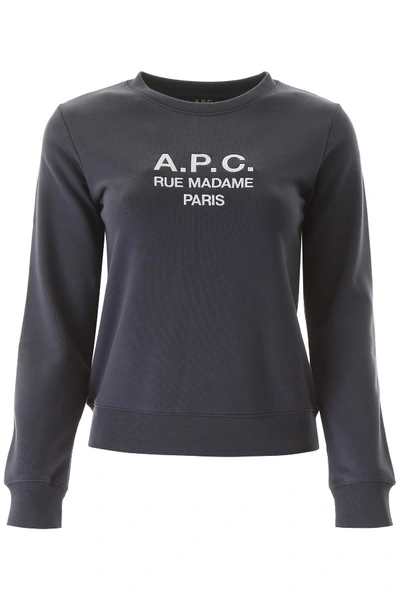 Shop Apc Tina Sweatshirt With Logo Embroidery In Anthracite (blue)