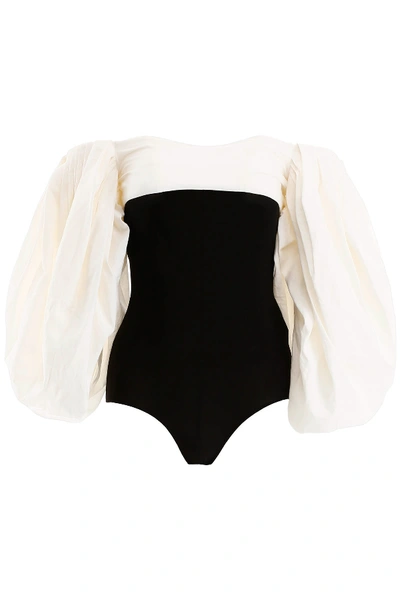 Shop A.w.a.k.e. Two-tone Bodysuit Top In Black White (black)