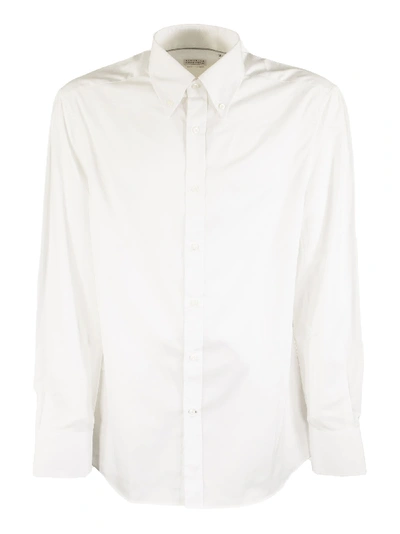 Shop Brunello Cucinelli Twill Slim Fit Shirt With Button-down Collar In White