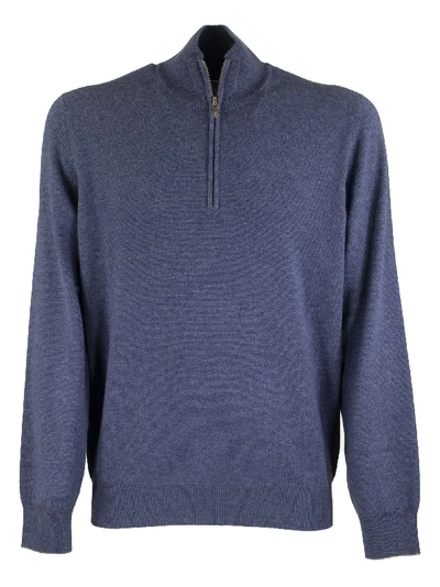 Shop Brunello Cucinelli Cashmere Turtleneck Sweater With Zipper In Denim Blue