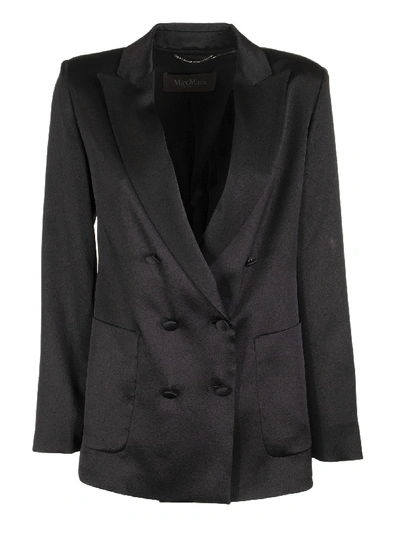 Shop Max Mara Glauco Double Breasted Silk Jacket In Black