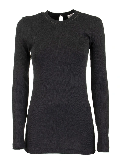 Shop Brunello Cucinelli Ribbed Stretch Cotton Jersey T-shirt With Monili In Antrachite