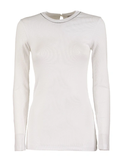 Shop Brunello Cucinelli Ribbed Stretch Cotton Jersey T-shirt With Monili In White