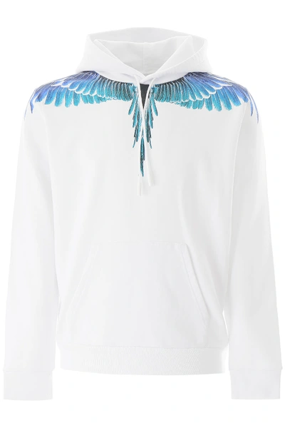 Shop Marcelo Burlon County Of Milan Wings Print Hoodie In White Turquoise (white)