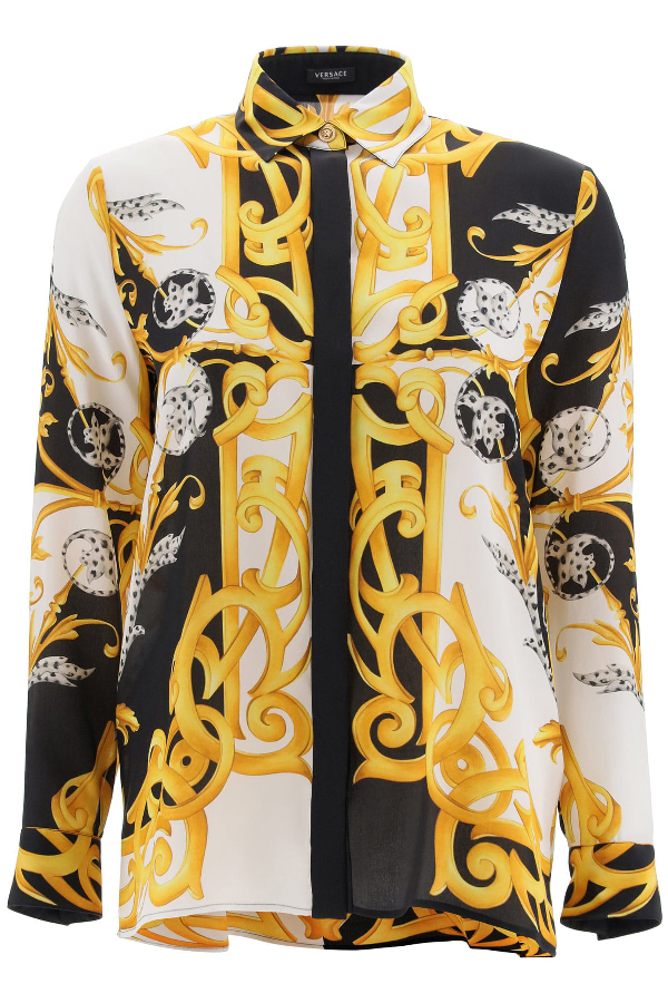 Versace Printed Silk Crepe De Chine Shirt In White | ModeSens