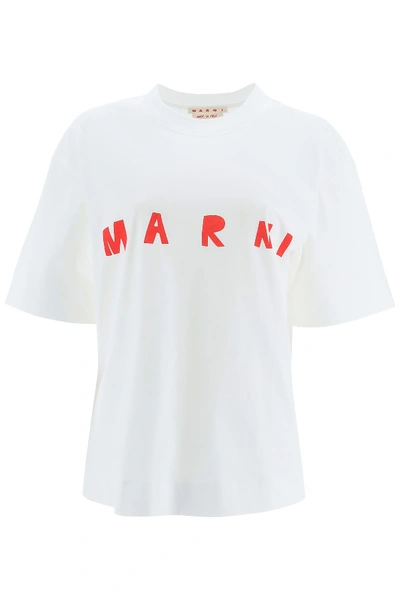 Shop Marni Logo Print T-shirt In White (white)