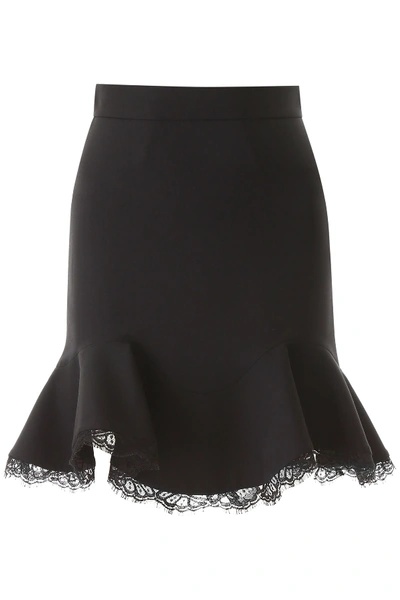 Shop Alexander Mcqueen Mini Skirt With Lace Hem In Black (black)