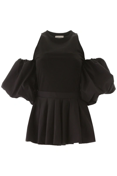 Shop Alexander Mcqueen Peplum Top With Balloon Sleeves In Black (black)