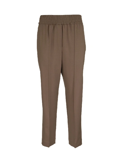 Shop Brunello Cucinelli High-rise Stretch-wool Straight Pants Brown