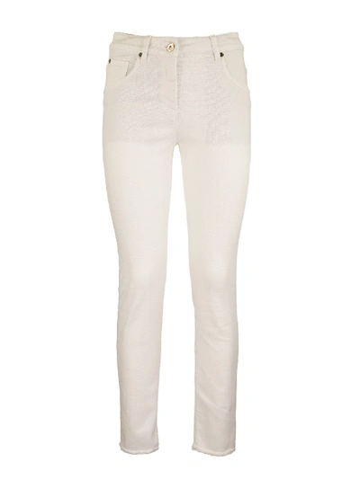 Shop Brunello Cucinelli Stretch Cotton Dyed Denim Slim Fit Five-pocket Trousers With Monili In White